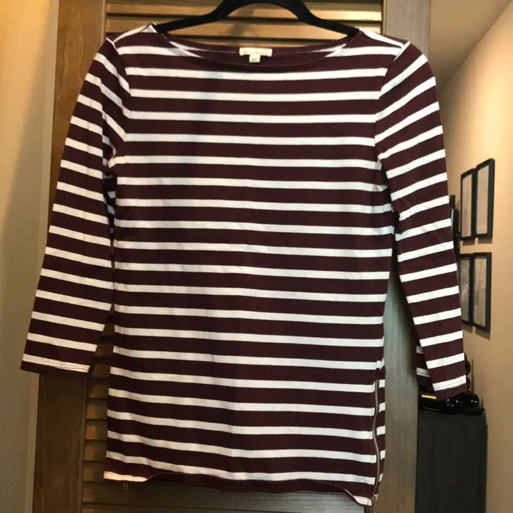 Wine and White Striped Boatneck Top